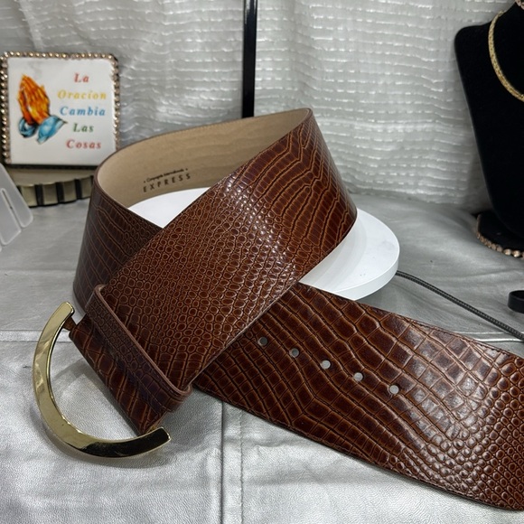 (H) EXPRESS Oversized vintage brown snake print genuine leather belt,made in USA - Picture 13 of 13